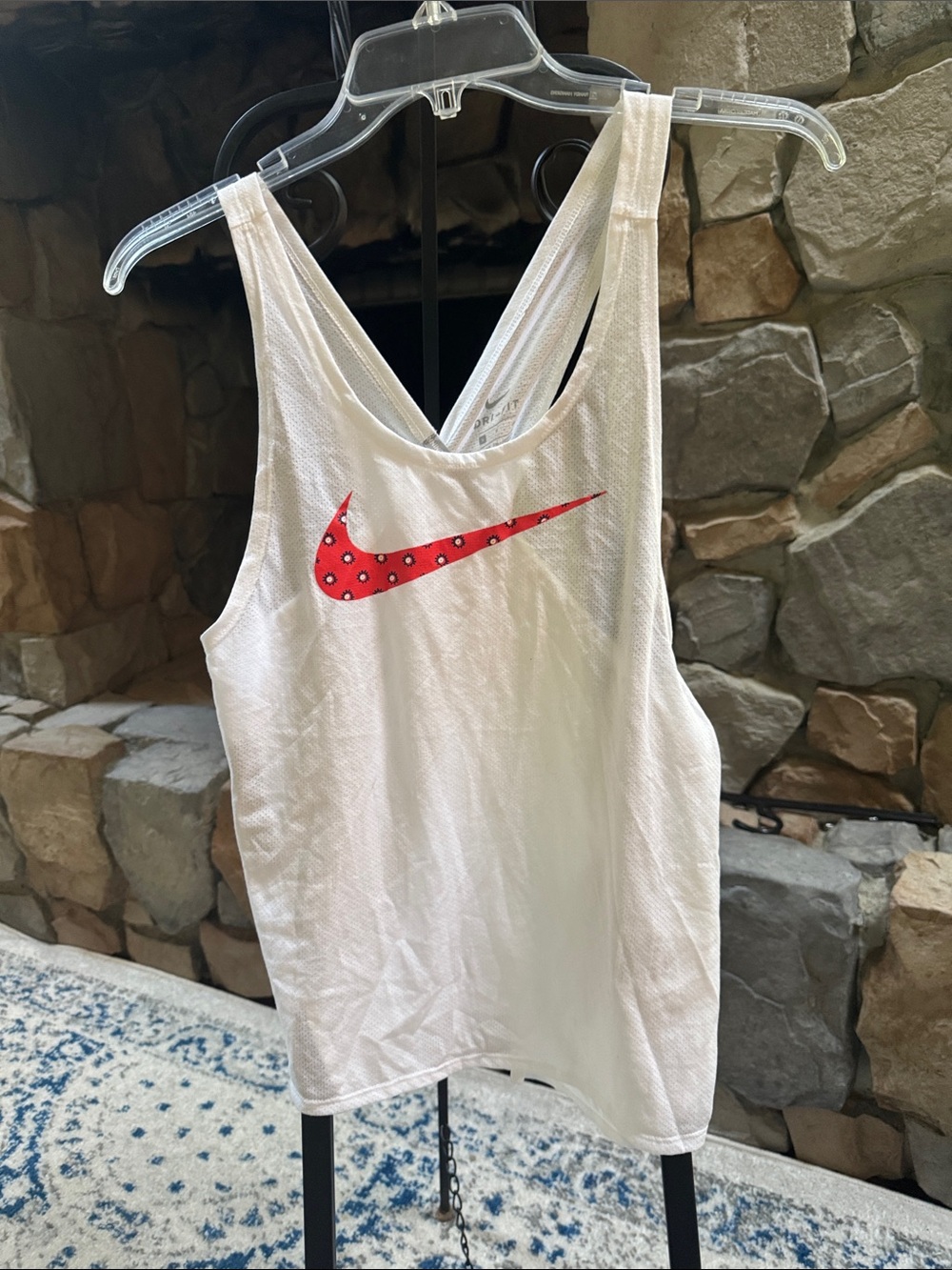 Nike White crisscross back  Tank with Red Polka Dot Swoosh